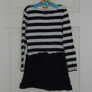 GAP Girls Size M (8) Navy-White Striped Cotton Dress, Long Sleeve